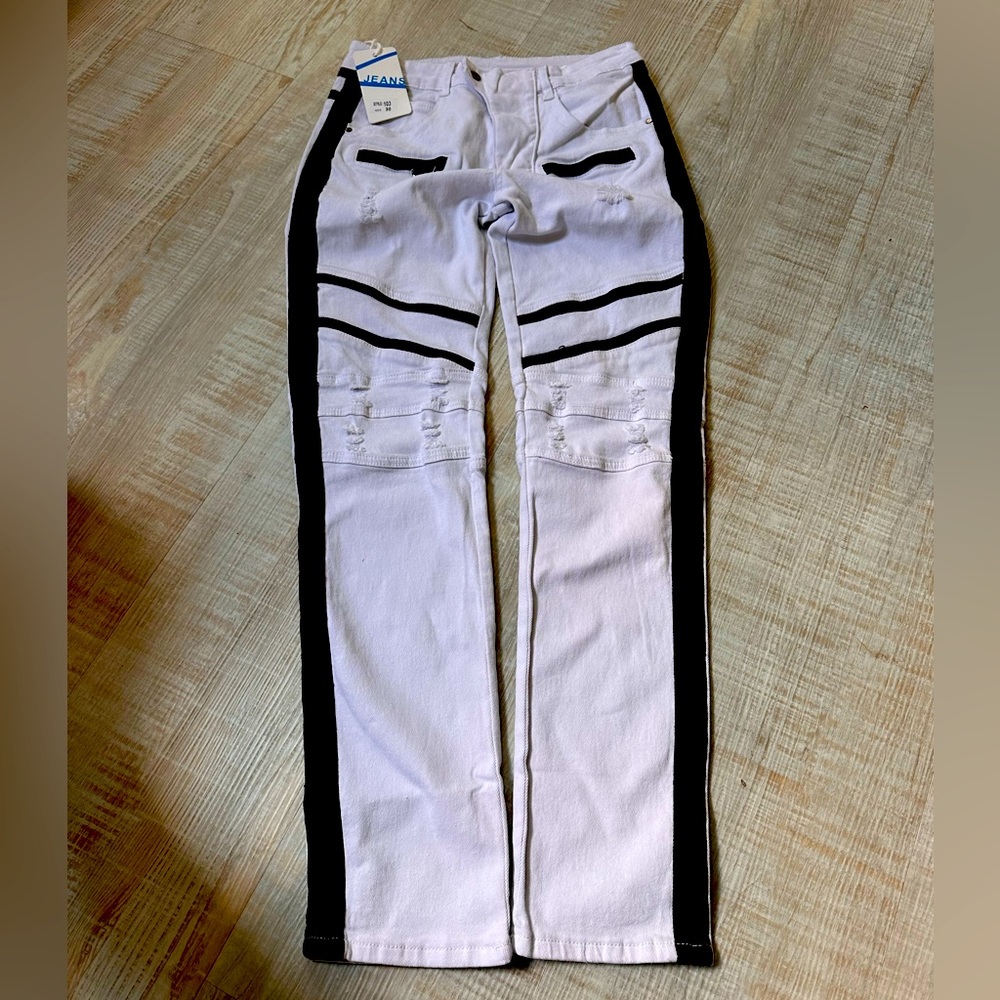 NWT white with black ripped jeans. Smoke free home.